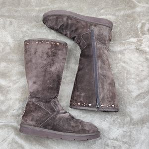 Ugg Australia Dark Brown Leather Sheepskin Joplin Studded Boots Size 9